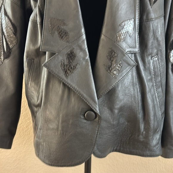 Vintage 80s Leather Patch Work Club Jacket - Picture 5 of 12